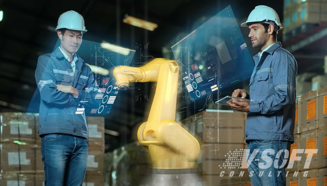 Factory workers using AR tools