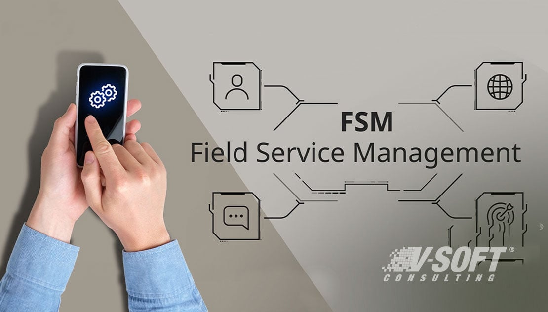 Professional working with Field Service Management solution on smartphone